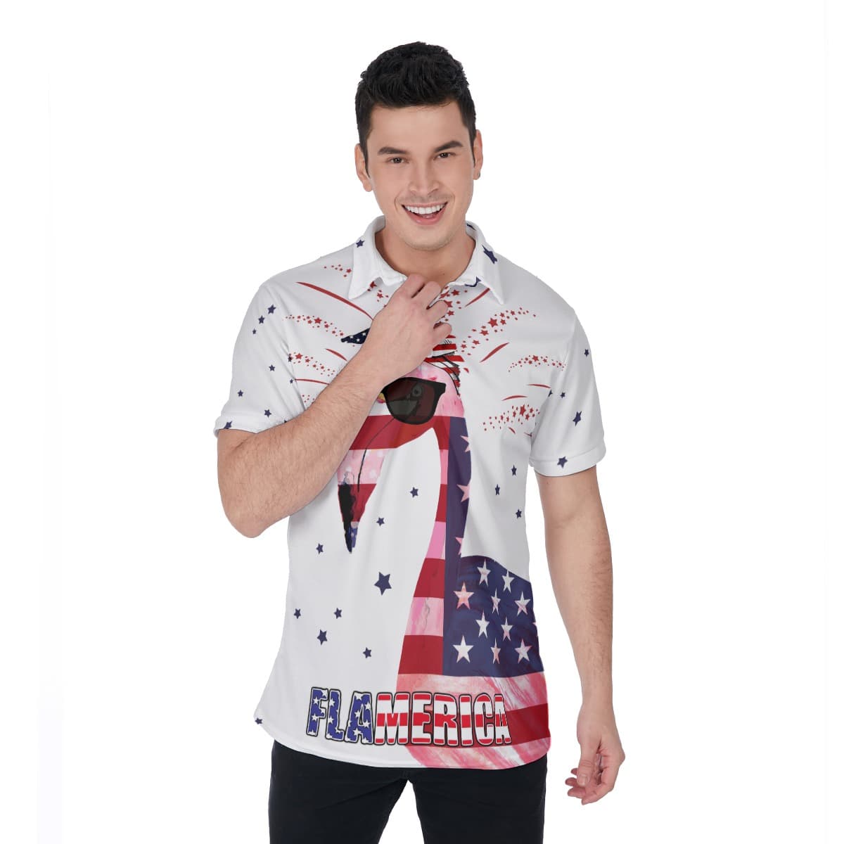 Flamingo Patriotic Hawaiian Polo Shirt (1)