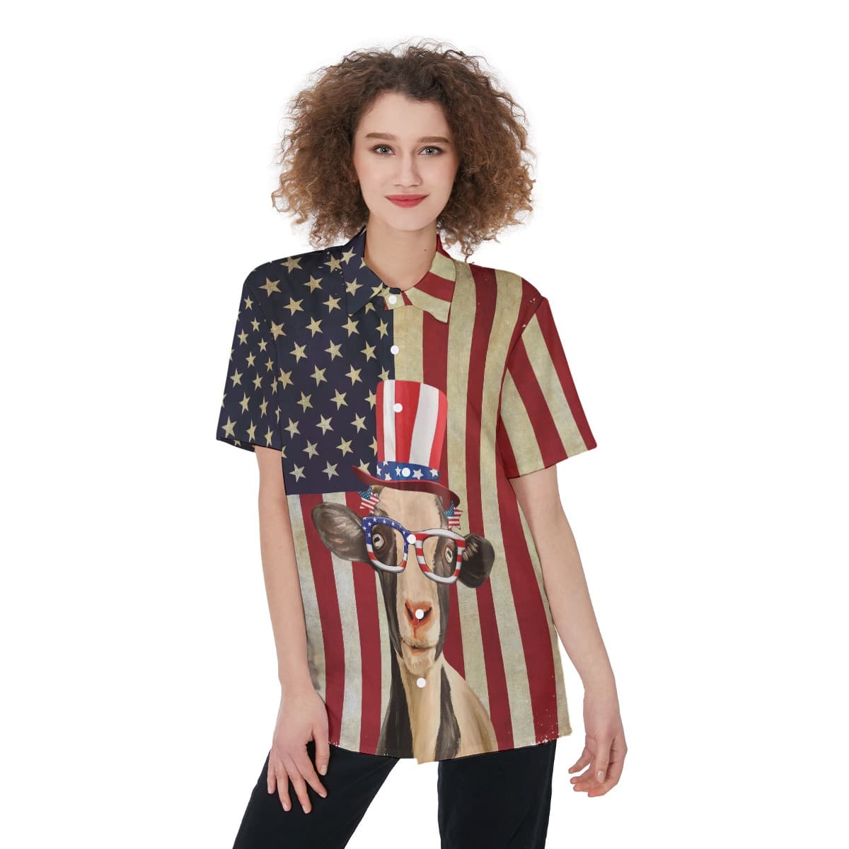 Funny Goat American Flag Hawaiian Shirt (1)