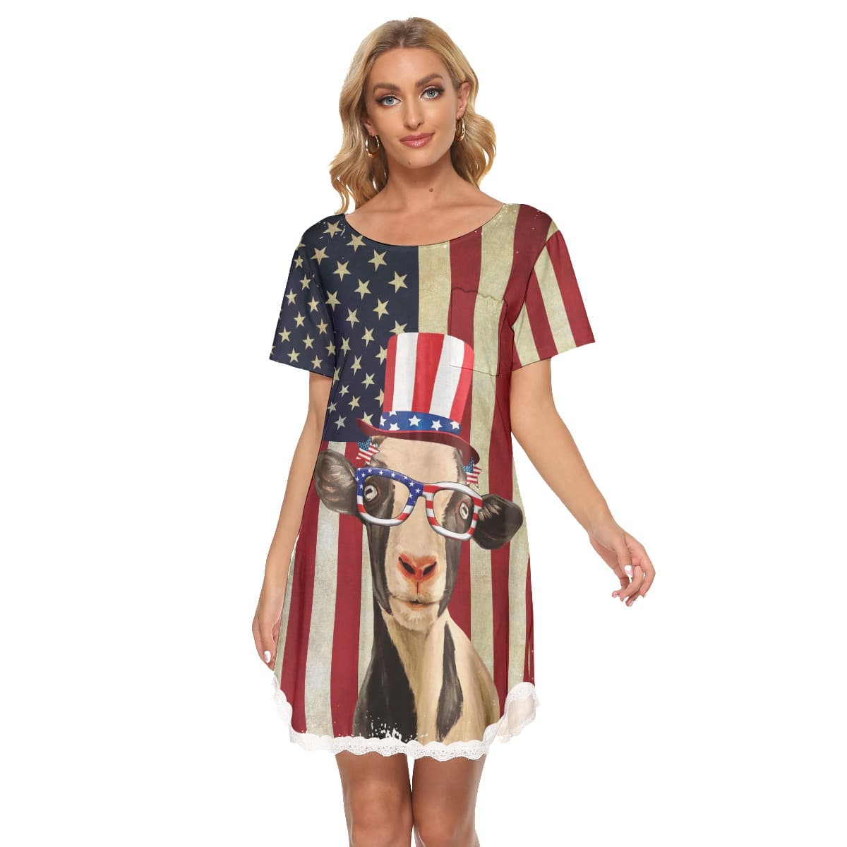 Goat American Flag 4th Of July Aloha Dress (1)