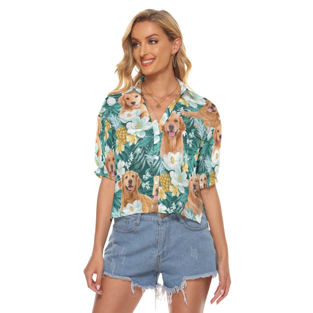 Golden Retriever Hawaiian Crop Top For Women (1)