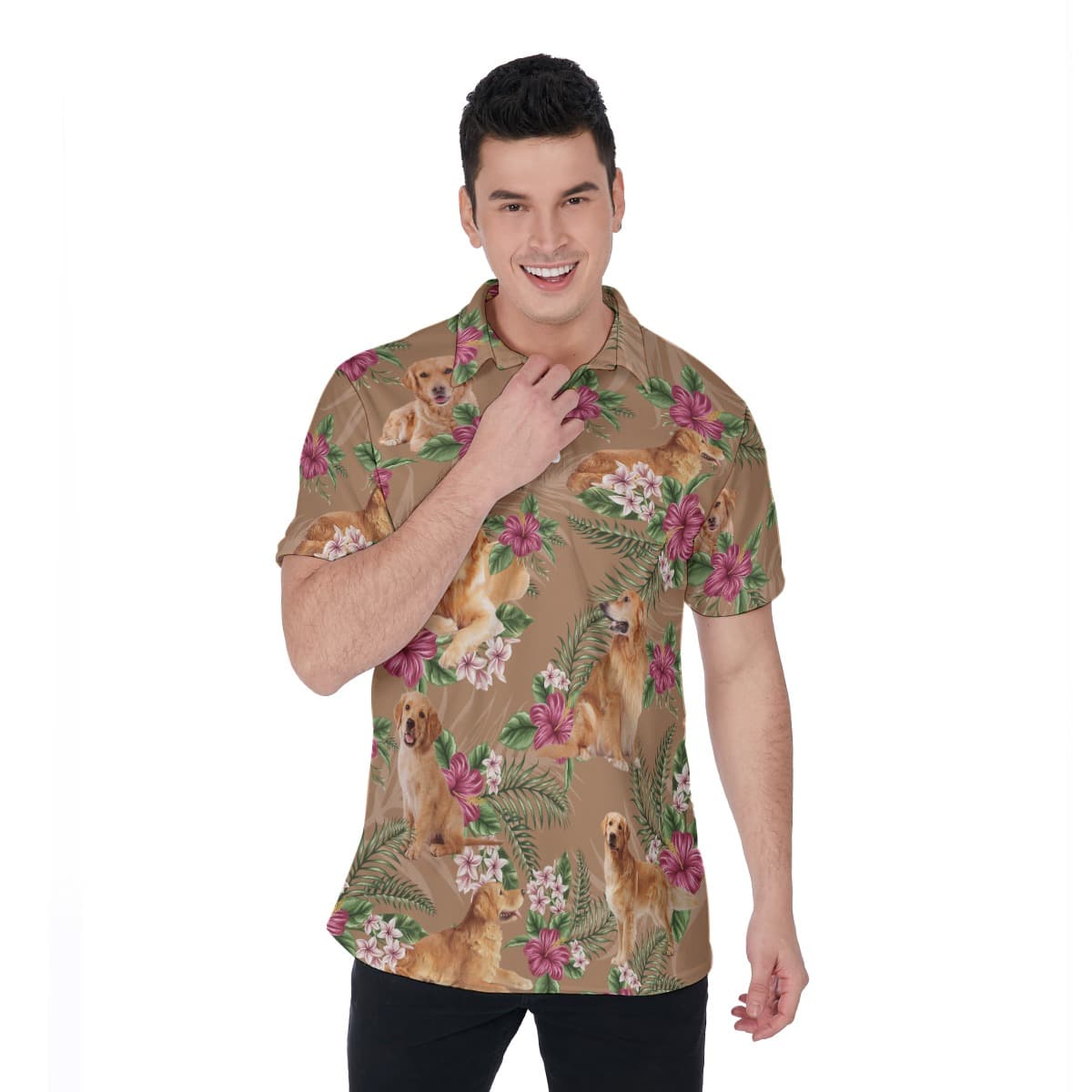Golden Retriever Hawaiian Polo Shirt For Men (1)