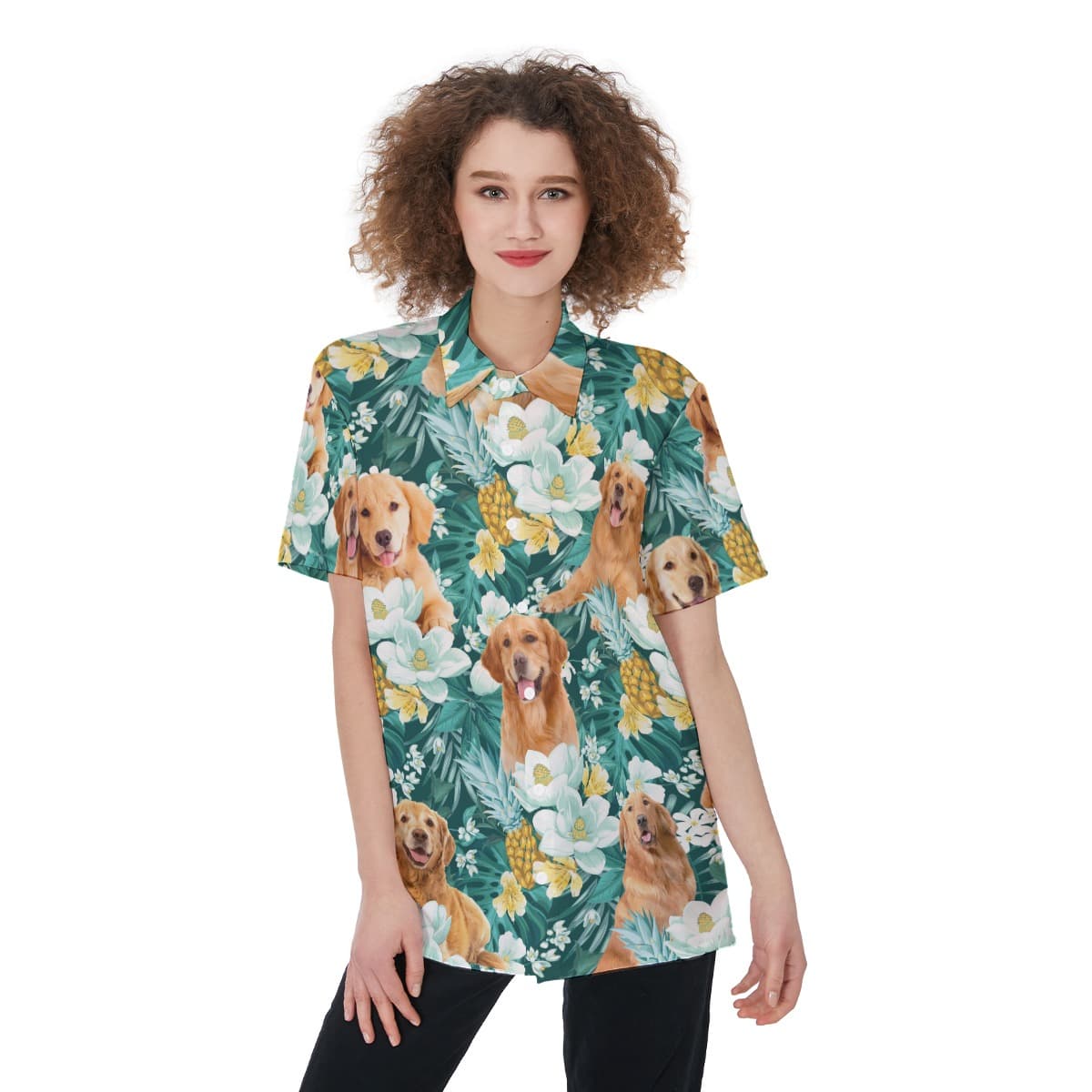 Golden Retriever Tropical Hawaiian Shirt For Women (1)