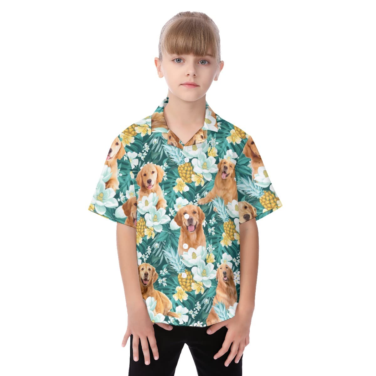 Golden Retriever Tropical Shirt For Kids (1)