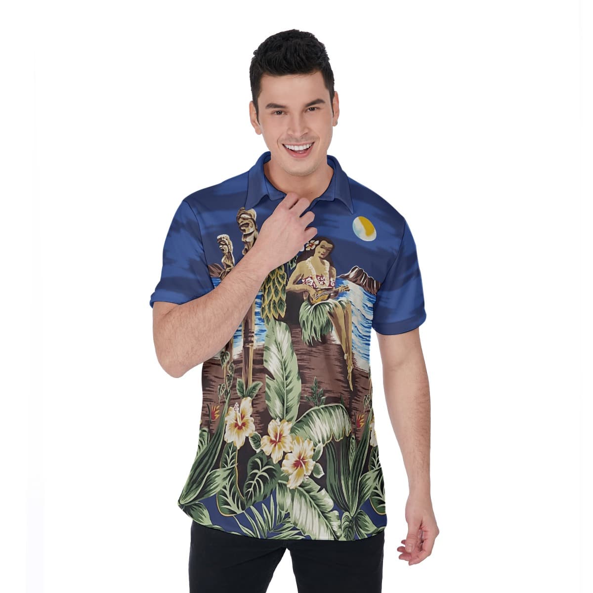 Hula Girl Blue Hawaiian Polo Shirt (1)