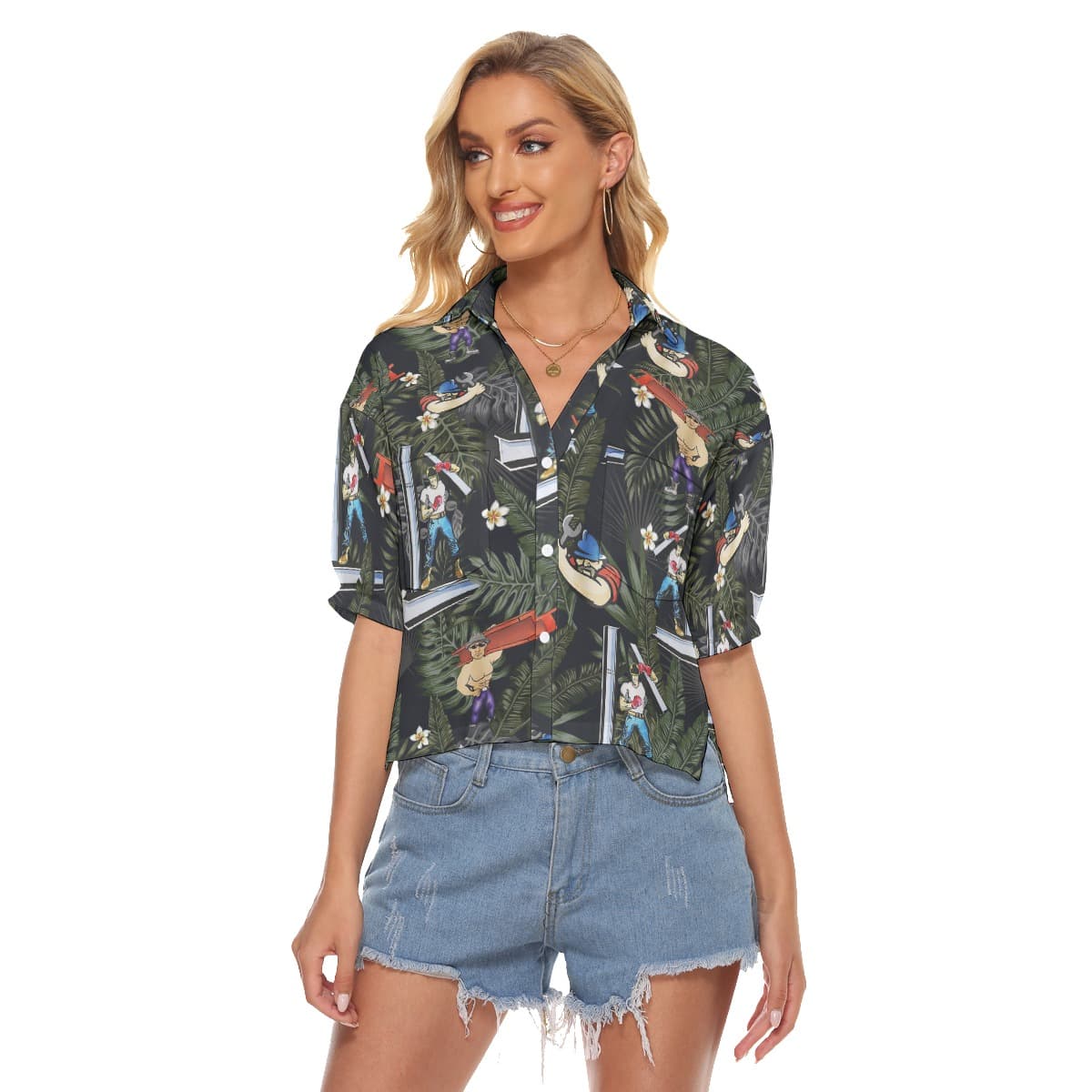 Ironworker Hawaiian Crop Top For Women (4)