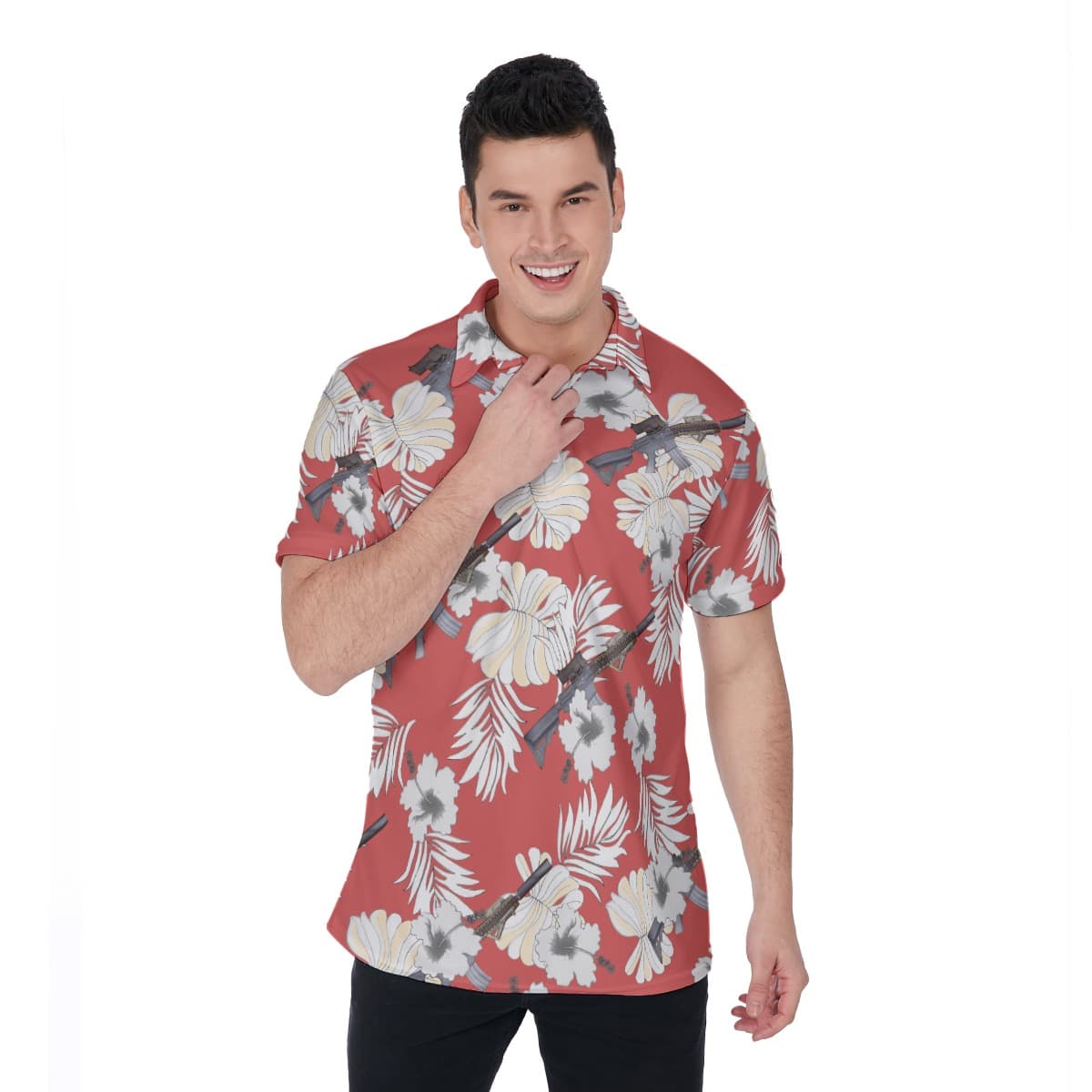 MK18 Gun Red Polo Shirt Tactical Hawaiian Shirt (1)
