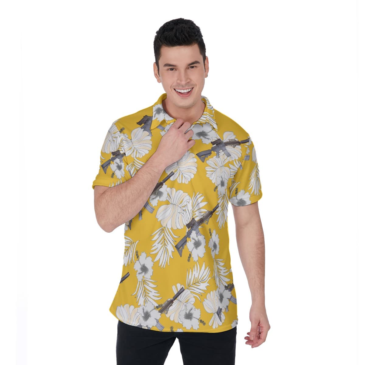 MK18 Gun Yellow Hawaiian Polo Shirt (1)