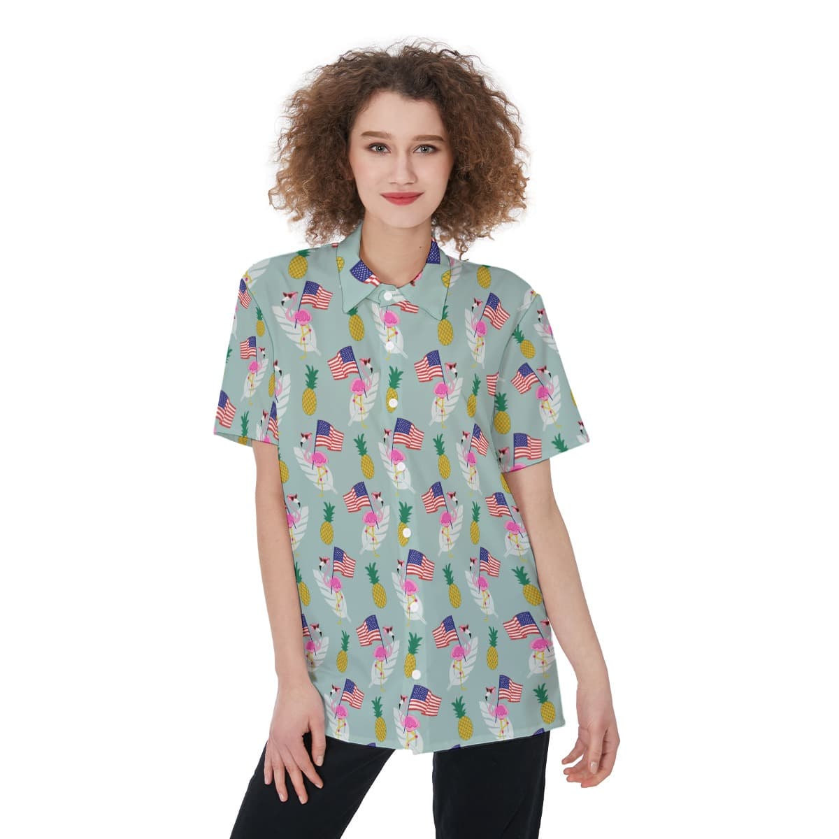 Patriotic Flamingo American Flag Hawaiian Shirt (1)