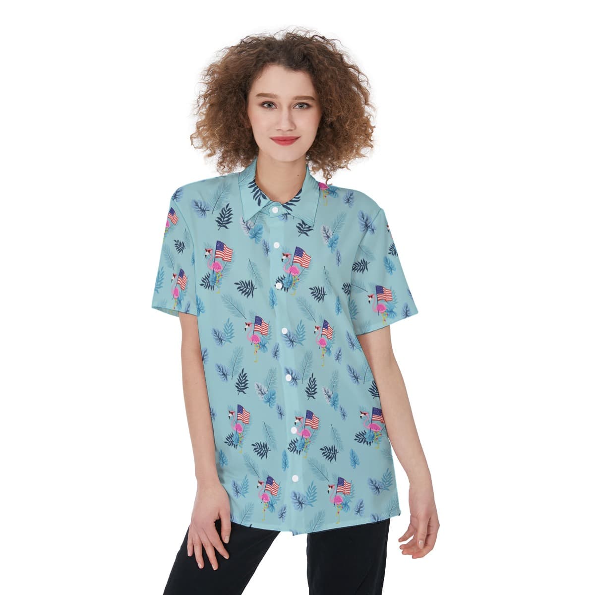 Patriotic Flamingo Hawaiian Shirt For Women (1)
