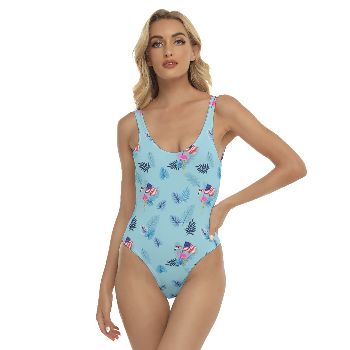 Pink Flamingo American Flag Aloha Swimsuit For Women (1)