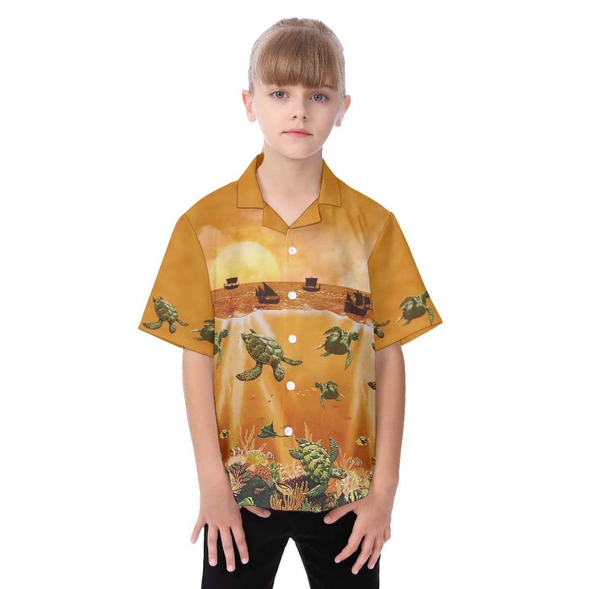 Sea Life Sunset Hawaiian Shirt For Kids Ocean Aloha Shirt For Boys And Girls (1)
