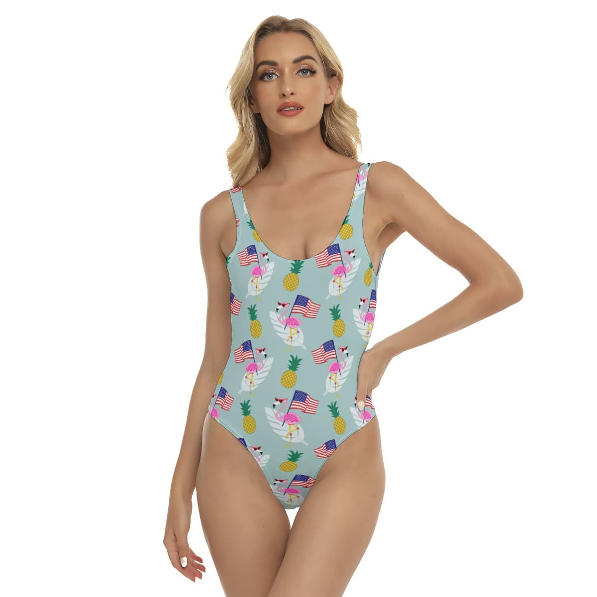 Sexy Flamingo 4th Of July Aloha One Piece Swimsuit For Women (1)