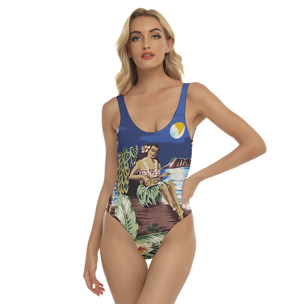 Sexy Hula Girl Blue One Piece Swimsuit For Women (1)