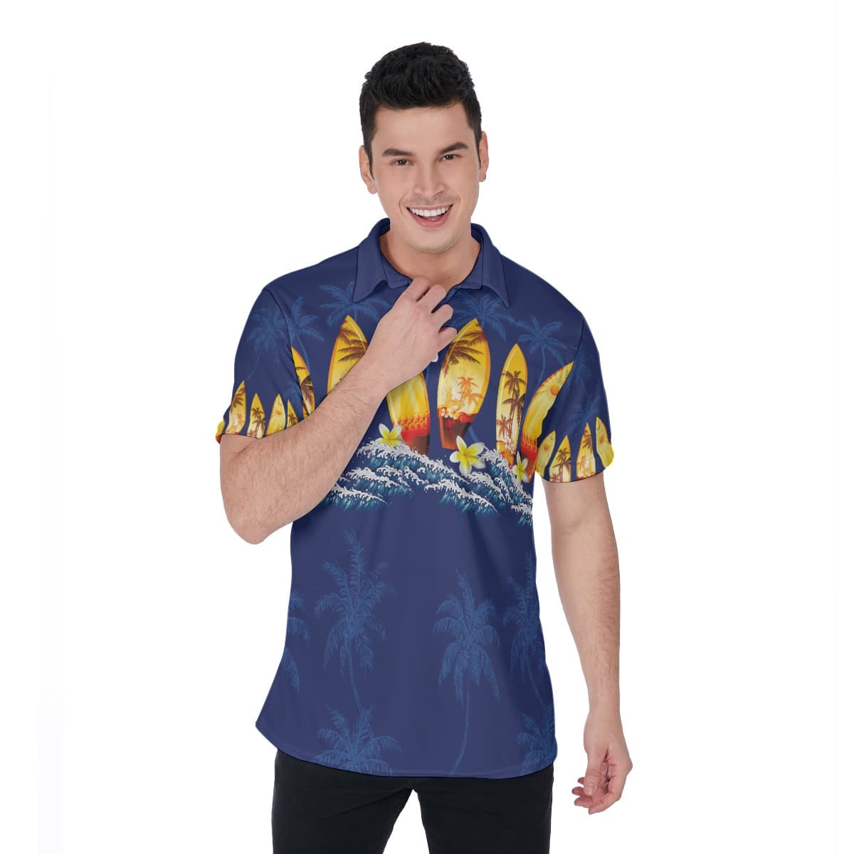 Surfboard Hawaiian Polo Shirt For Men (1)