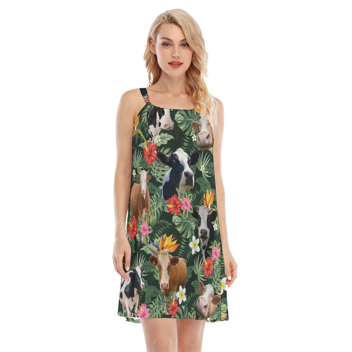 Tropical Cow Hawaiian Cami Dress For Summer (4)