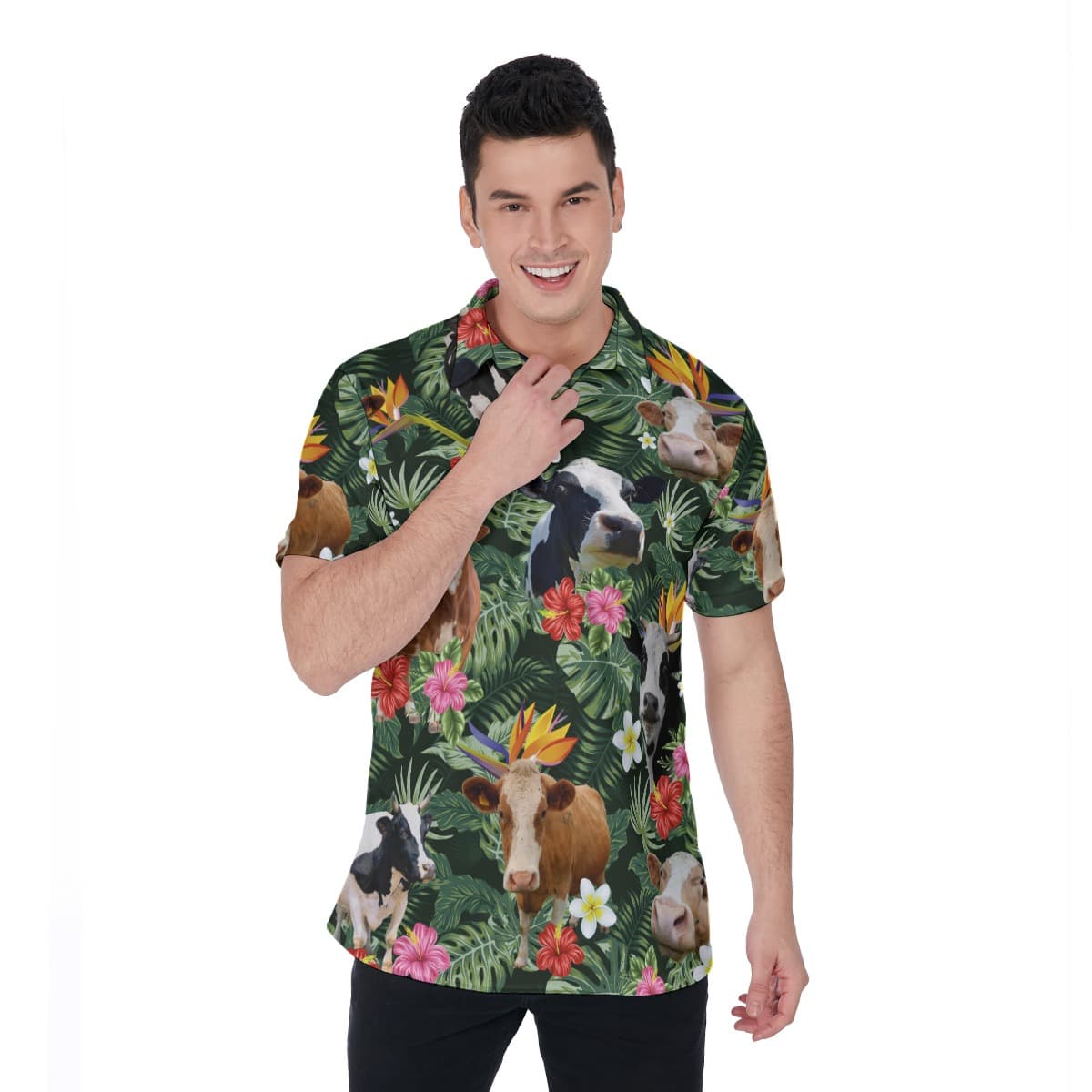 Tropical Cow Hawaiian Polo Shirt For Men (4)