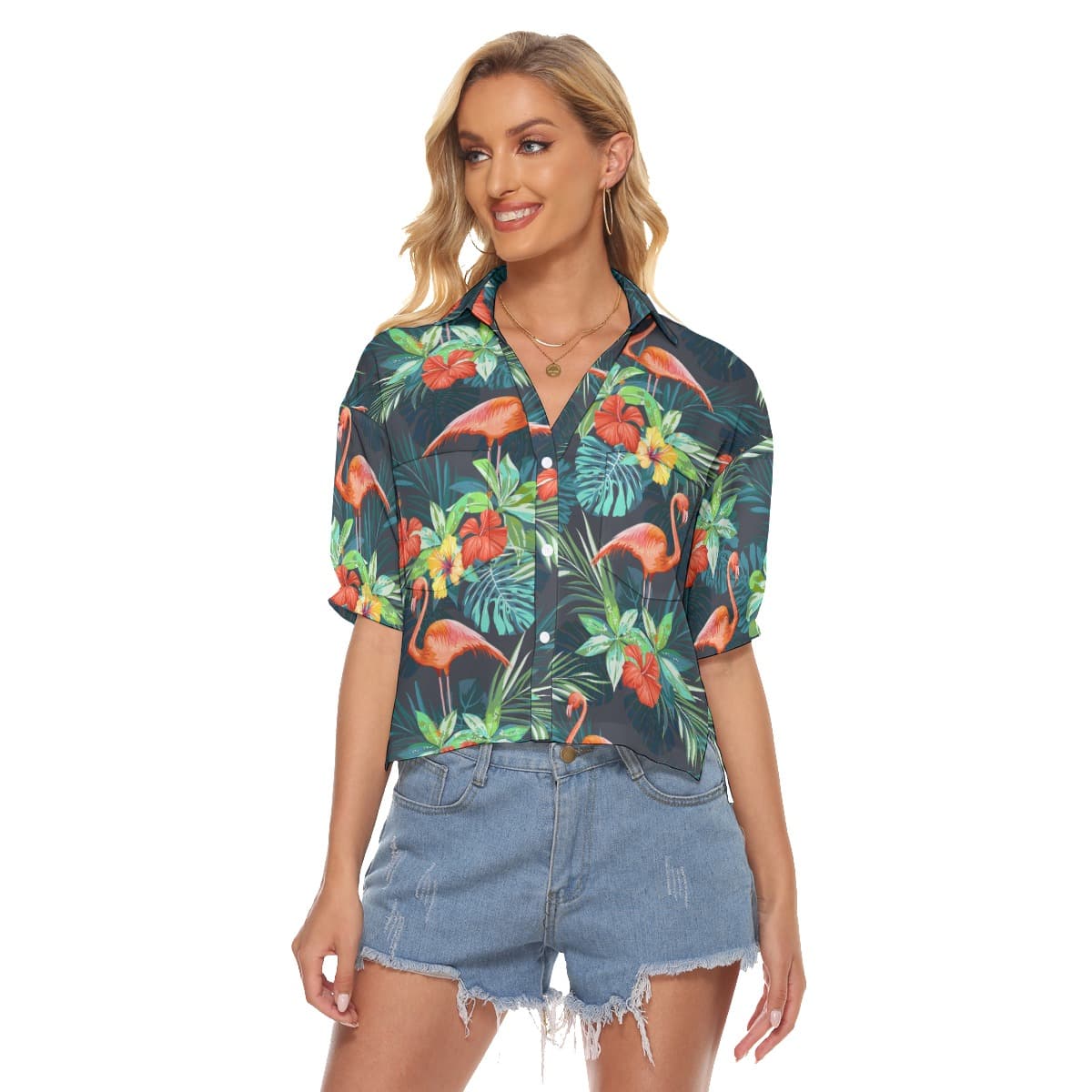 Tropical Flamingo Hawaiian Crop Top For Women (1)