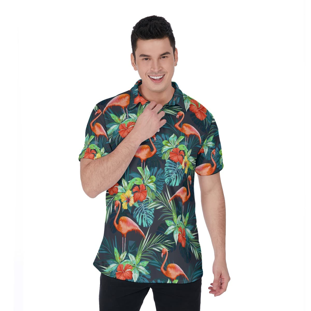 Tropical Flamingo Hawaiian Polo Shirt (1)