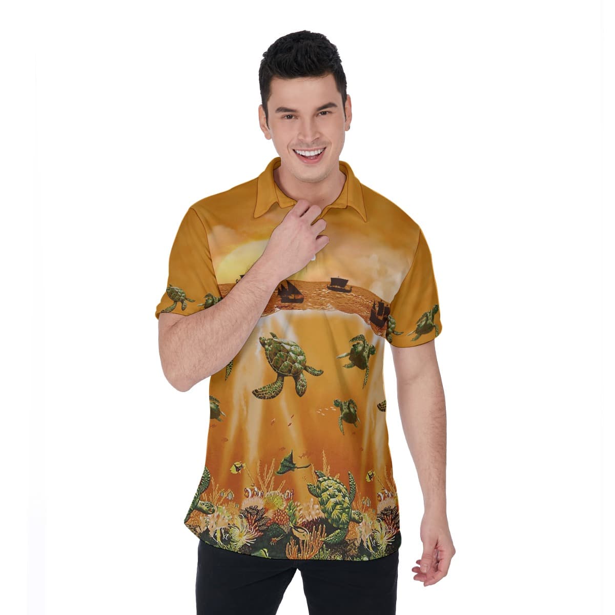 Tropical Sea Life Hawaiian Polo Shirt (1)