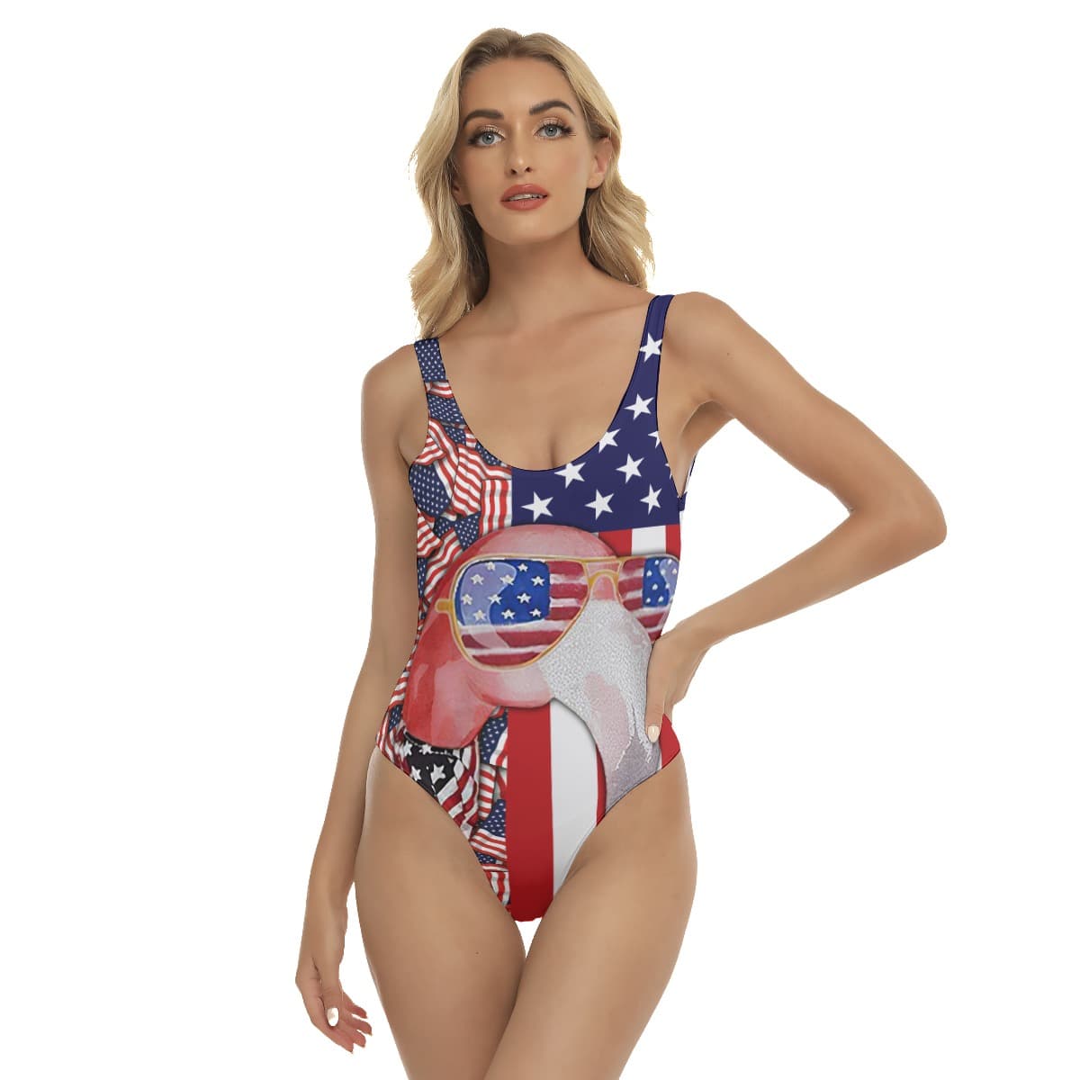 Unique Flamingo American Flag 4th Of July One Piece Swimsuit (1)