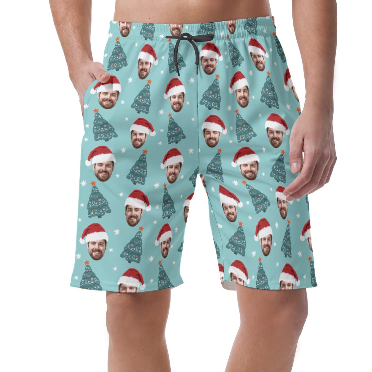 Custom Face Christmas Hawaiian Board Shorts For Men (1)