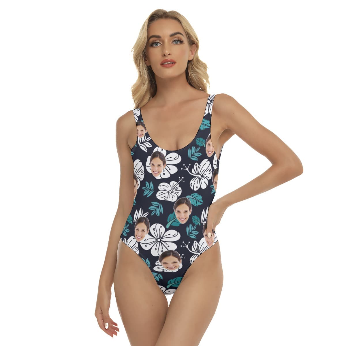 Custom Face Floral One Piece Swimsuit For Women (1)