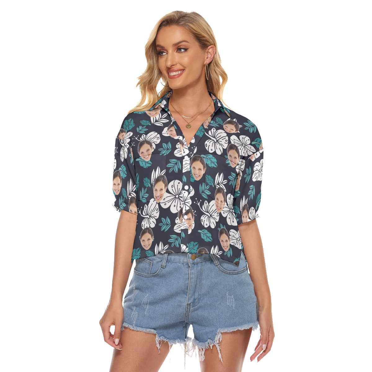 Custom Hawaiian Crop Top With Face For Women (1)
