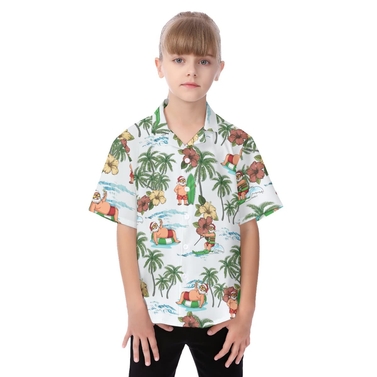 Cute Santa Claus Surfing Aloha Summer Shirt For Kids (2)