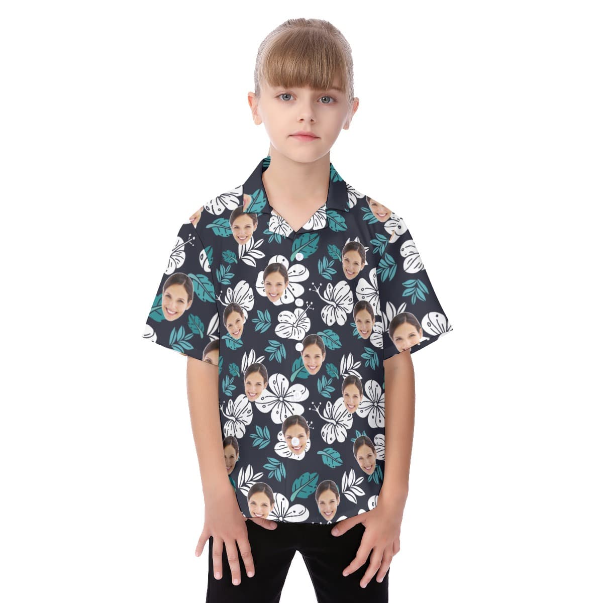 Floral Custom Hawaiian Shirt With Face For Kids (1)
