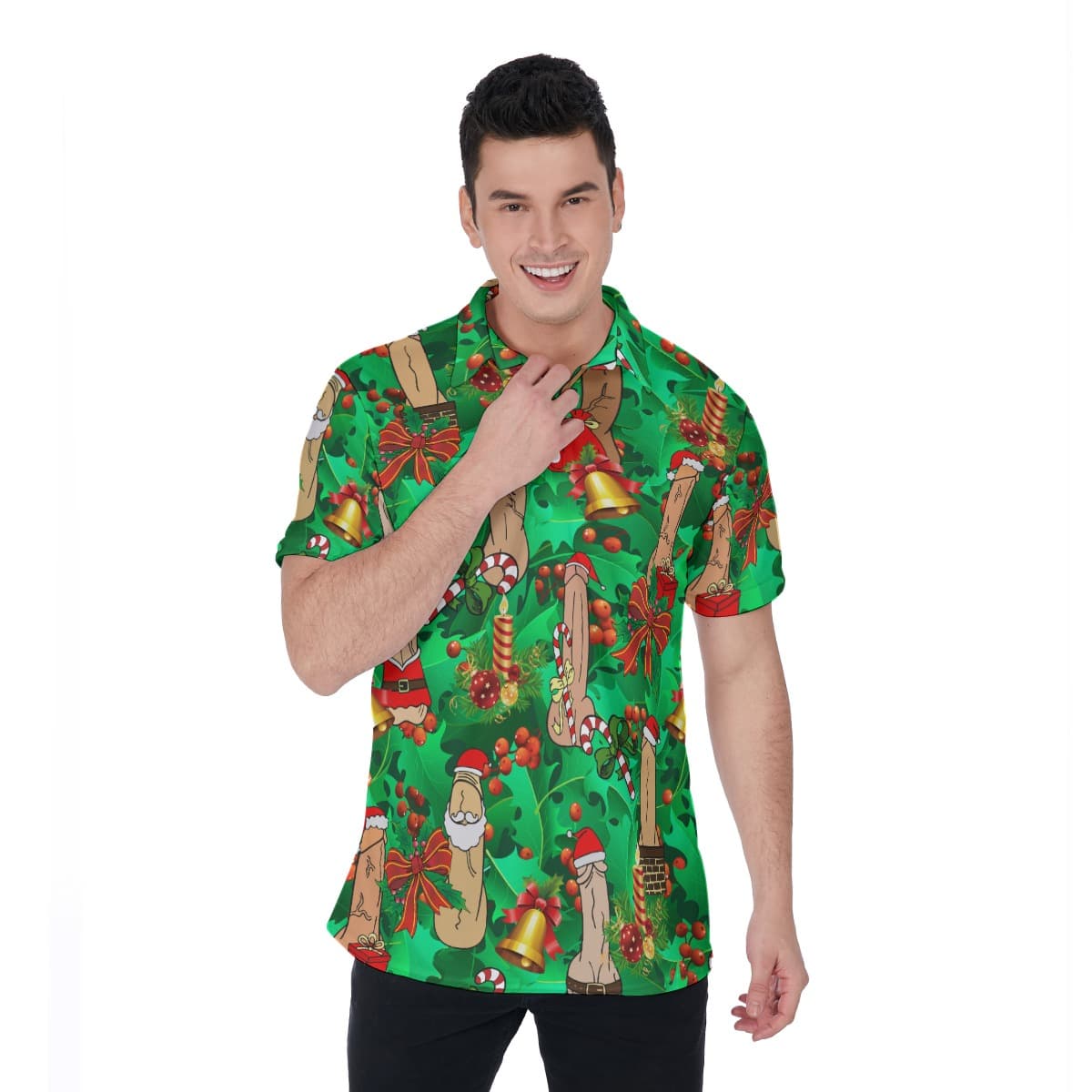Funny Christmas Penis Hawaiian Polo Shirt For Men (2)