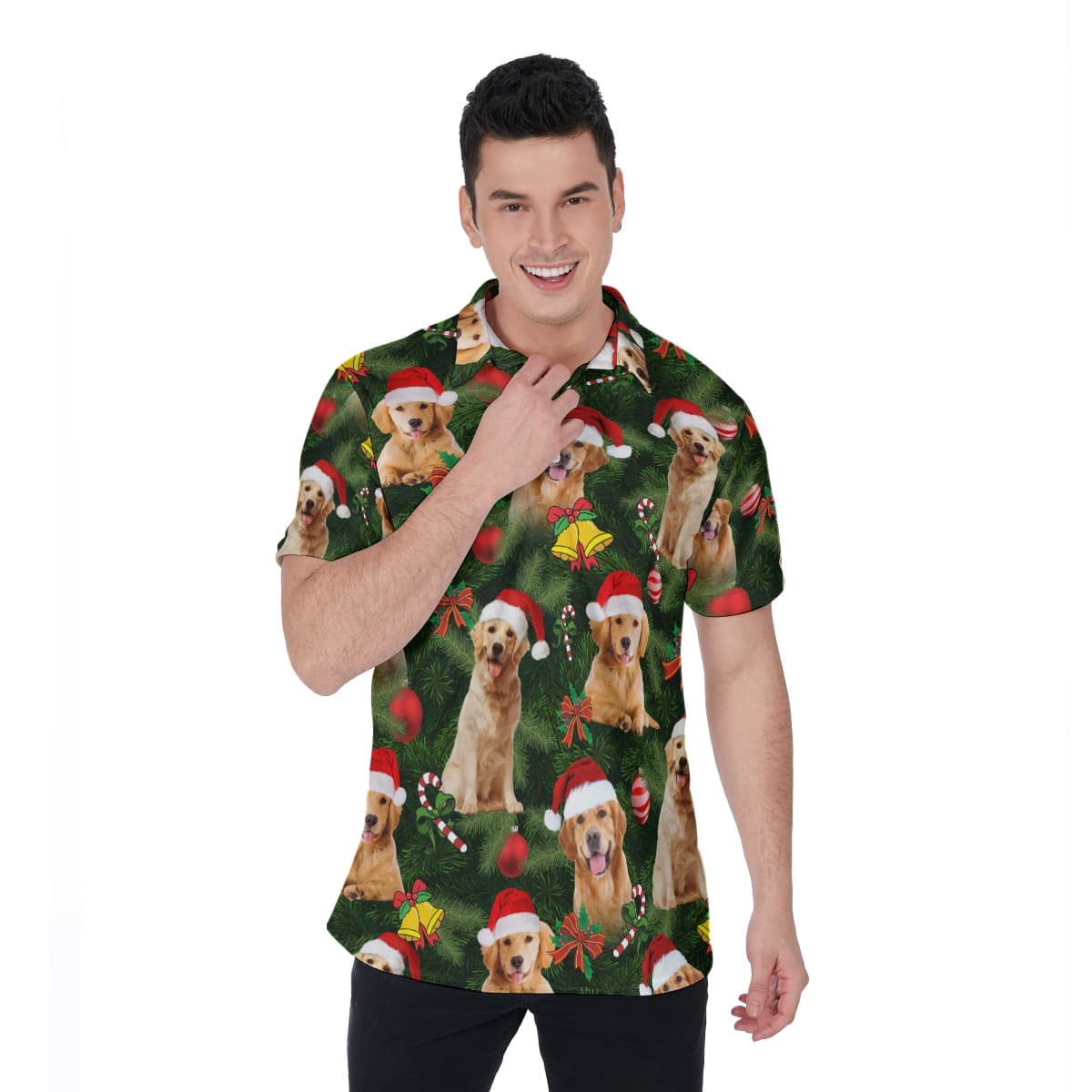 Golden Retriever Christmas Hawaiian Polo Shirt For Men (2)