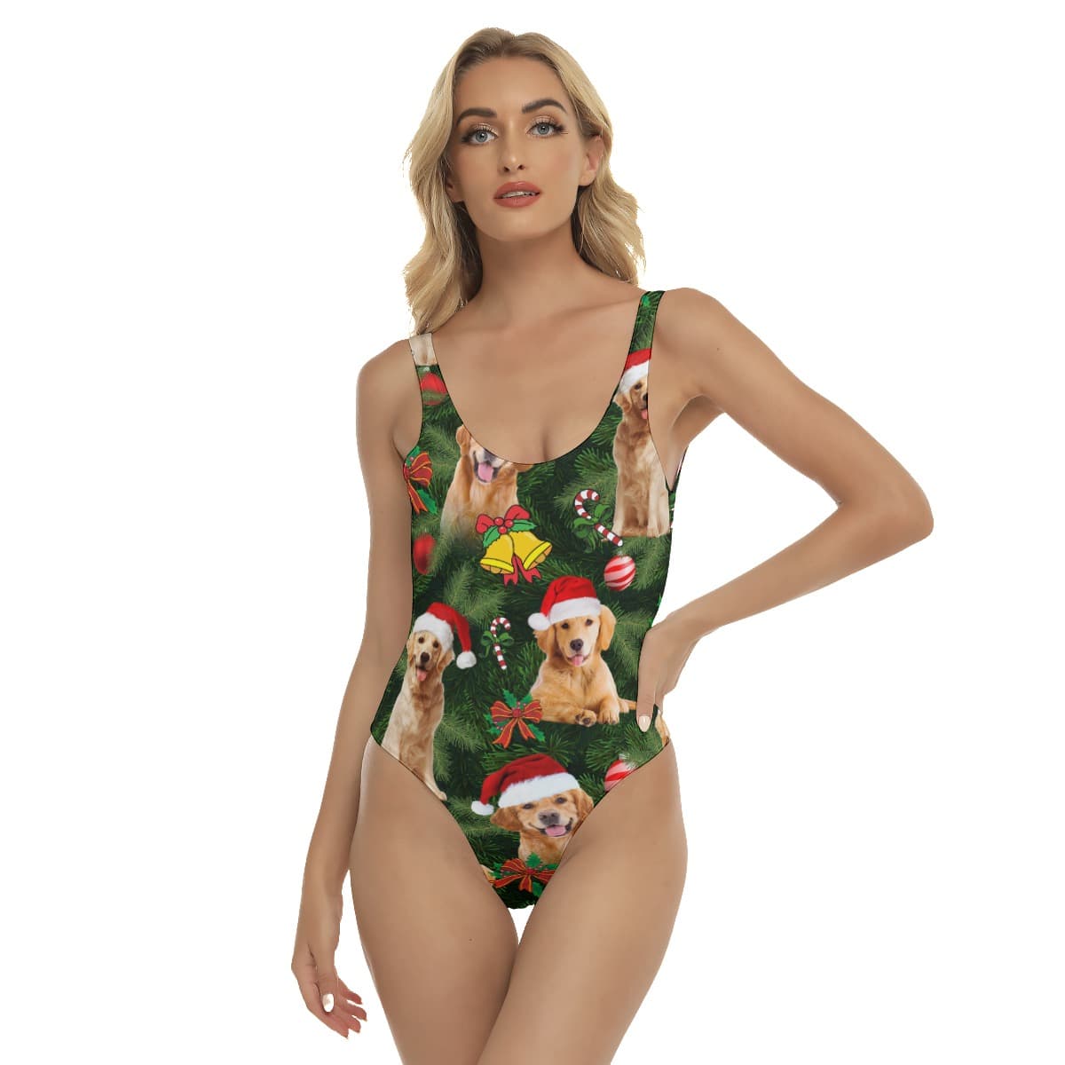 Golden Retriever On Christmas Aloha One Piece Swimsuit For Women (4)