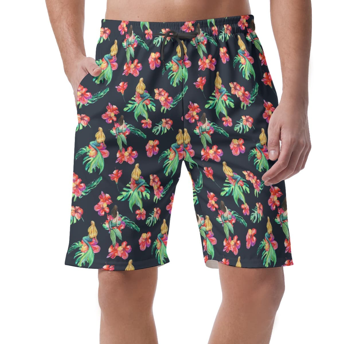 Mermaid Flowers Summer Board Shorts For Men (1)