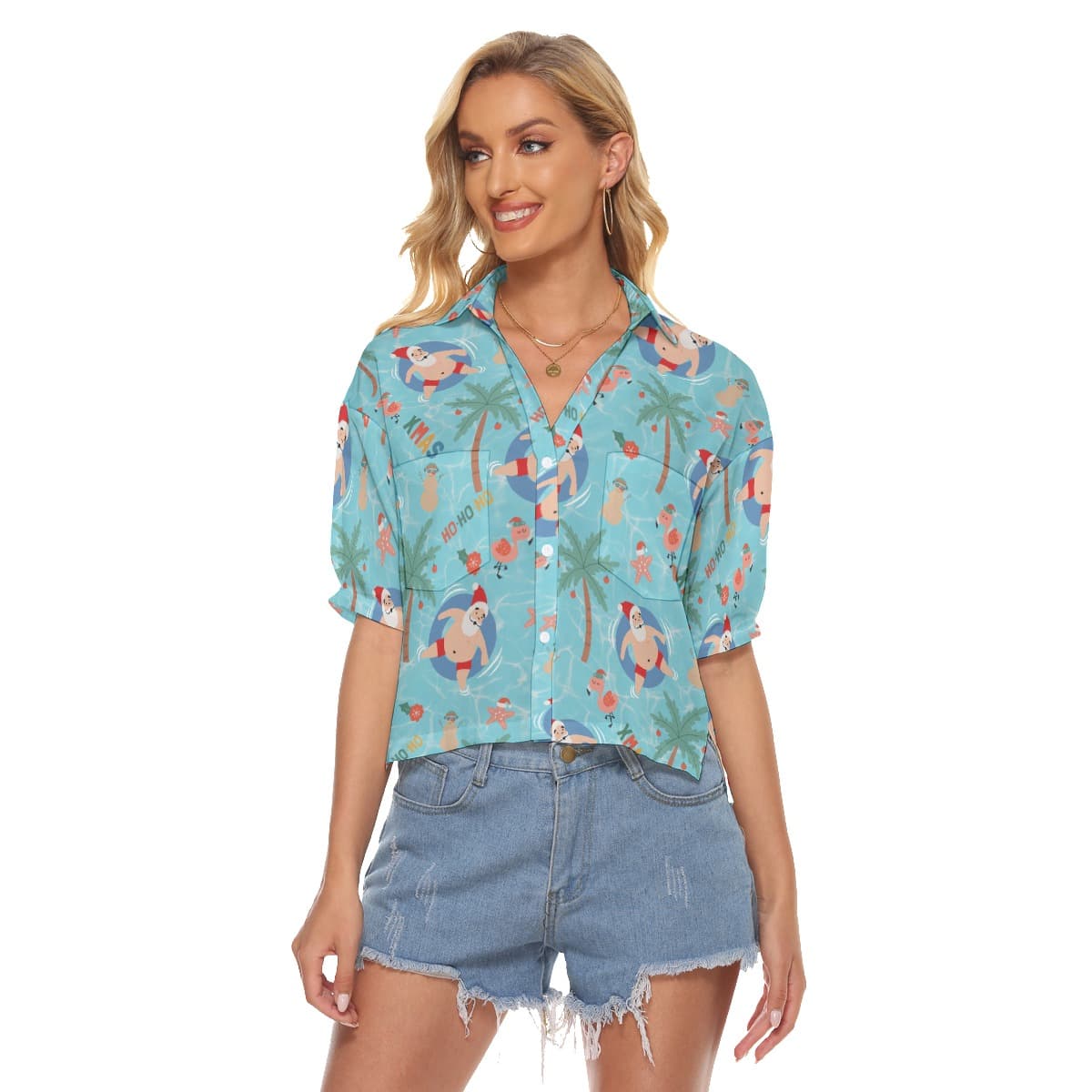 Santa Christmas Hawaiian Crop Top For Women (1)