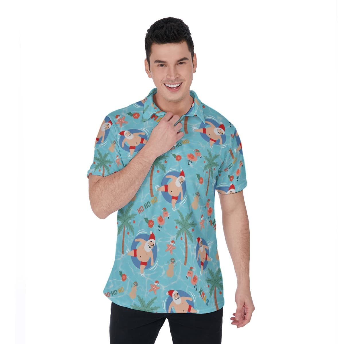 Santa Christmas Hawaiian Polo Shirt For Men (1)