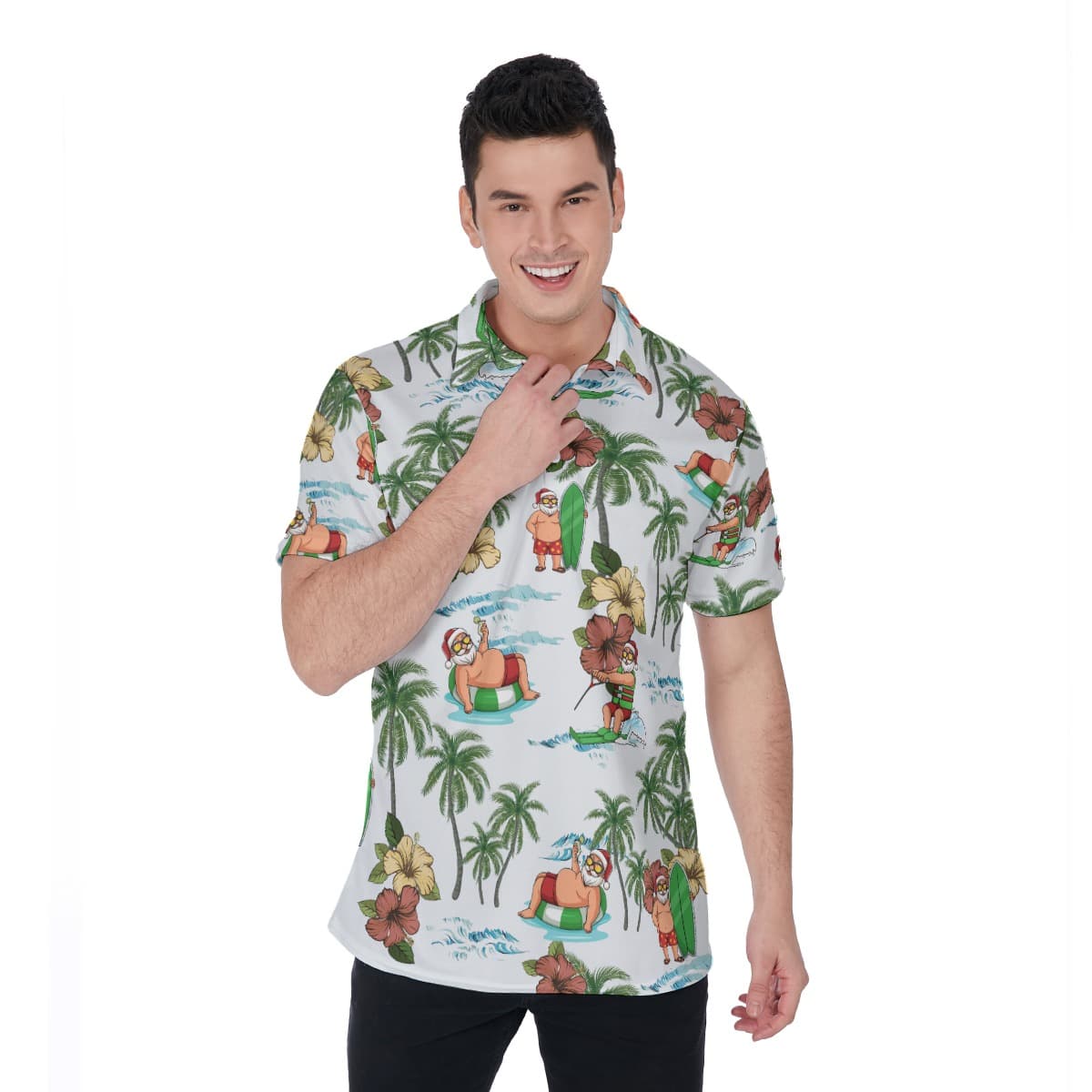 Santa Claus Summer Aloha Polo Shirt For Men (4)