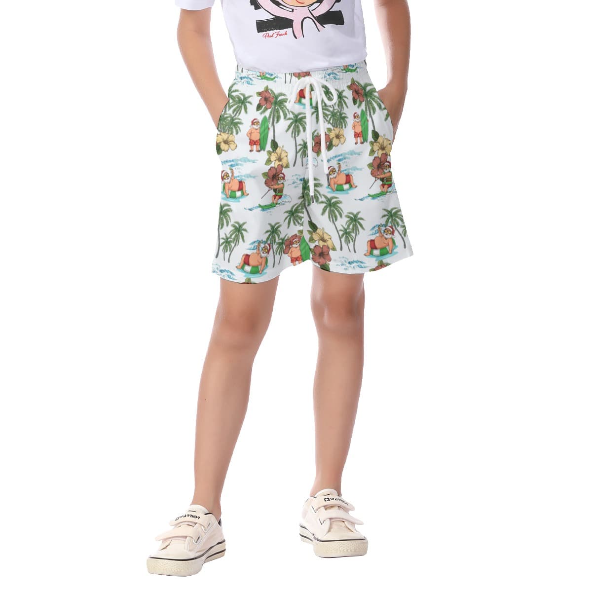 Santa Claus Surfing Tropical Hawaiian Board Shorts For Kids (2)