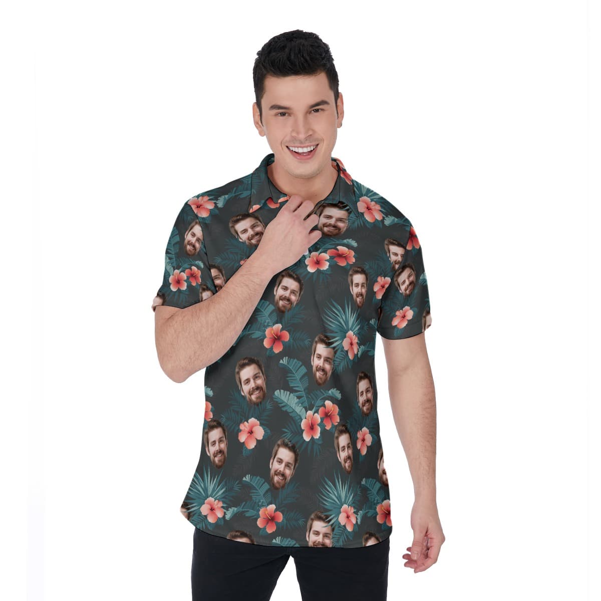 Tropical Custom Face Hawaiian Polo Shirt For Men (1)