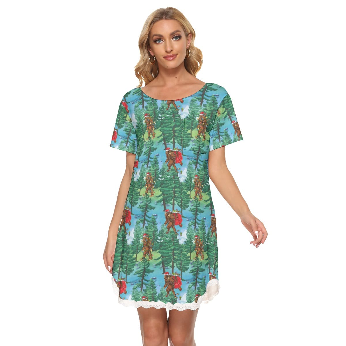 Bigfoot Hawaiian Christmas Dress With Lace (1)