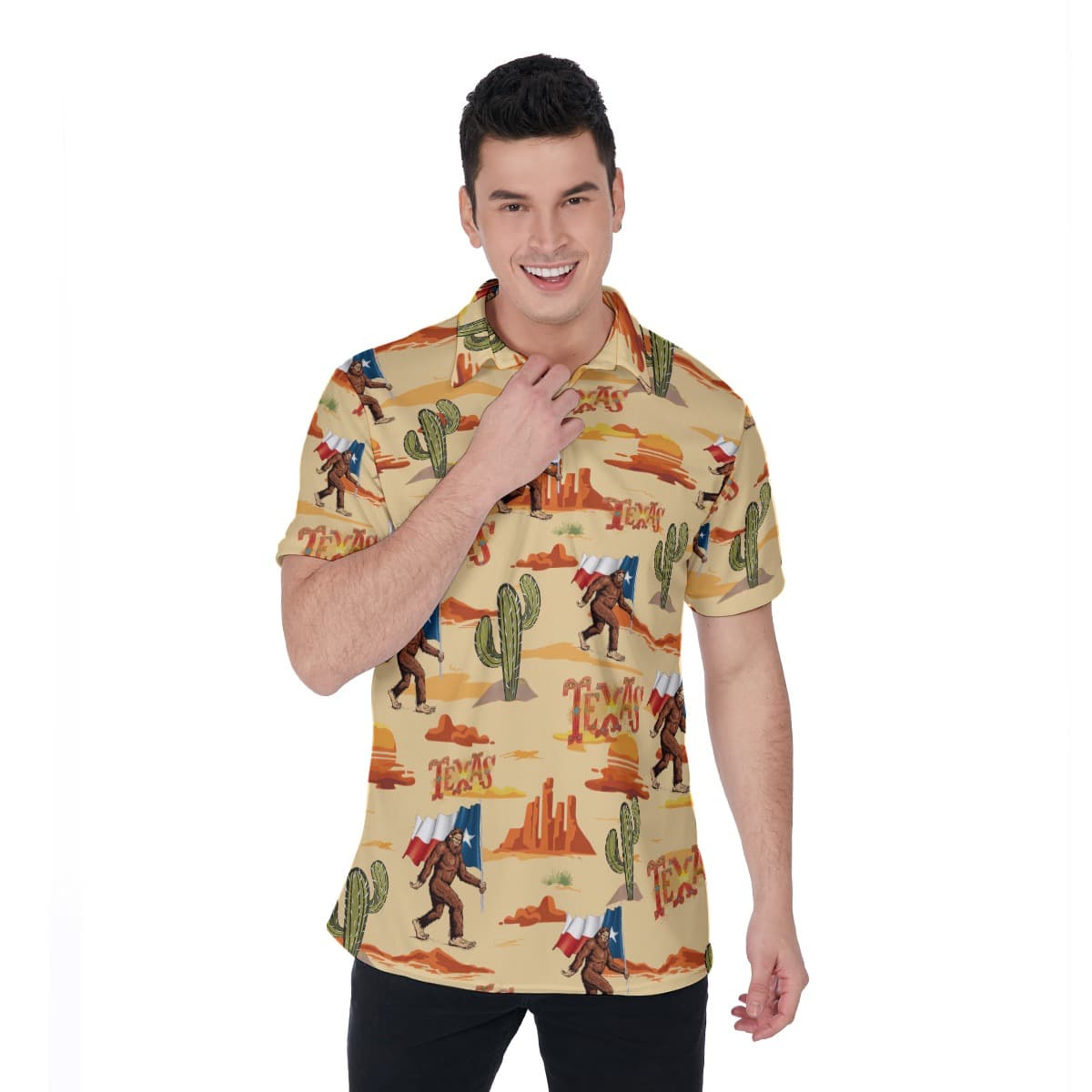 Bigfoot Texas Hawaiian Polo Shirt For Men (1)