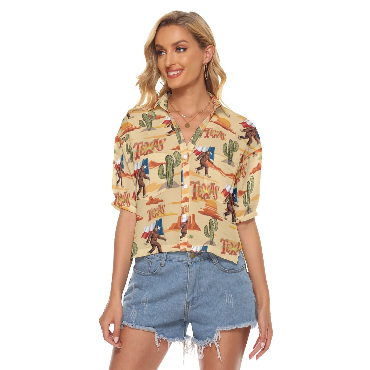 Bigfoot Texas State Flag Hawaiian Crop Top For Women (1)