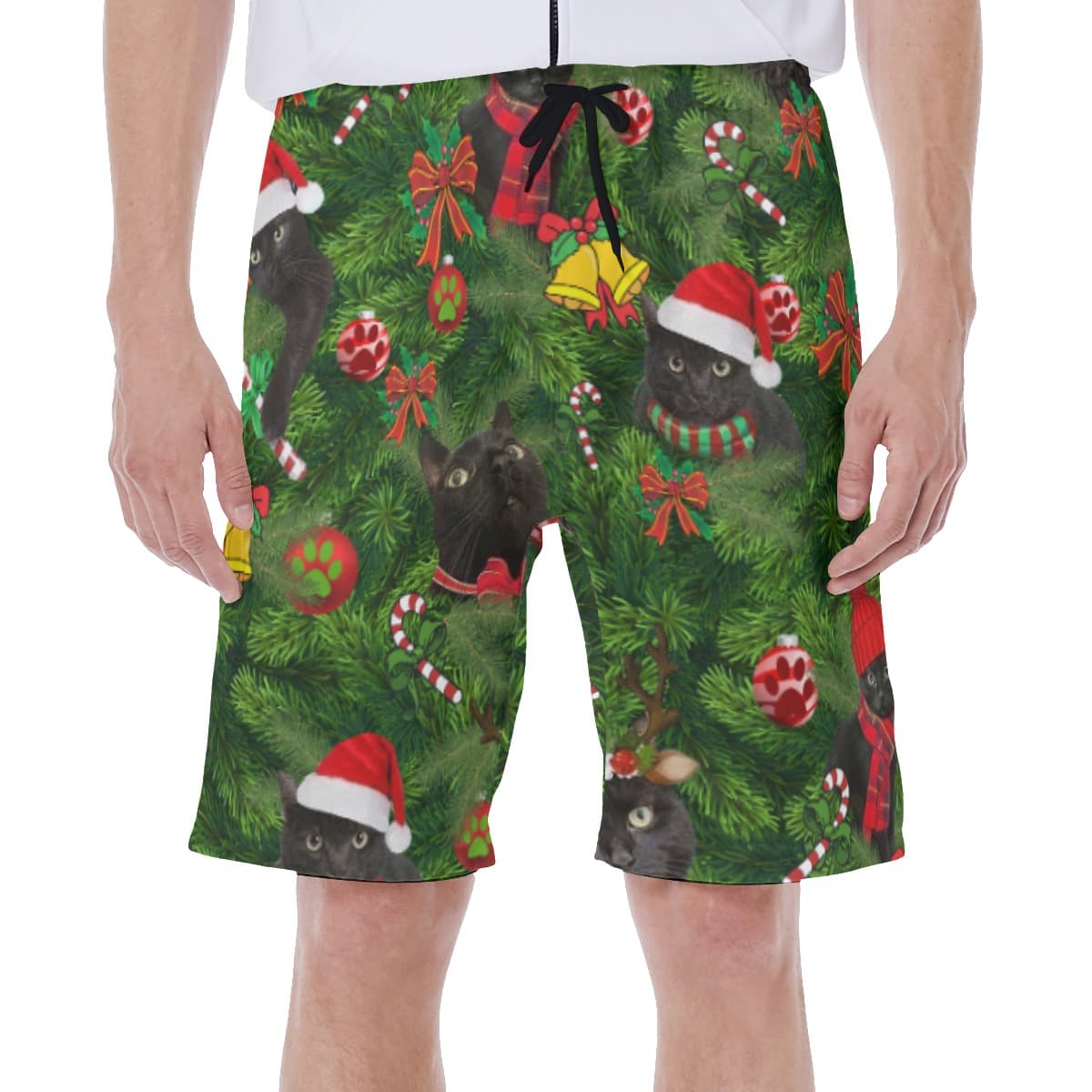 Black Cat Christmas Hawaiian Swim Trunks For Men (2)