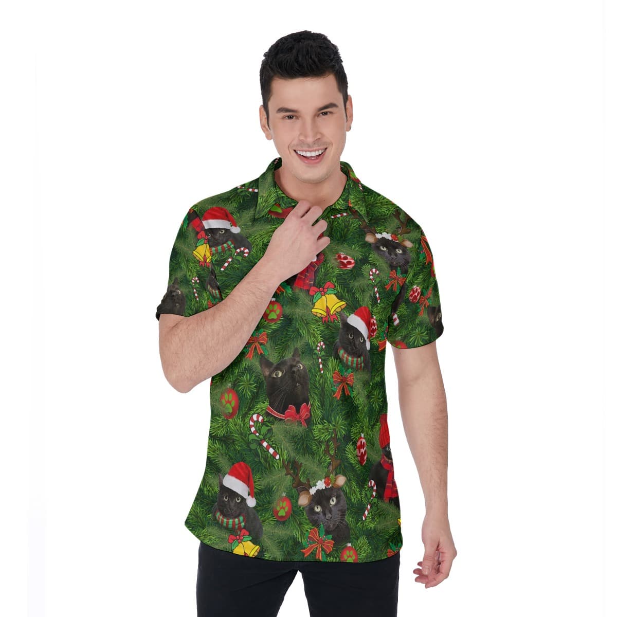 Cat Christmas Aloha Polo Shirt For Men (1)