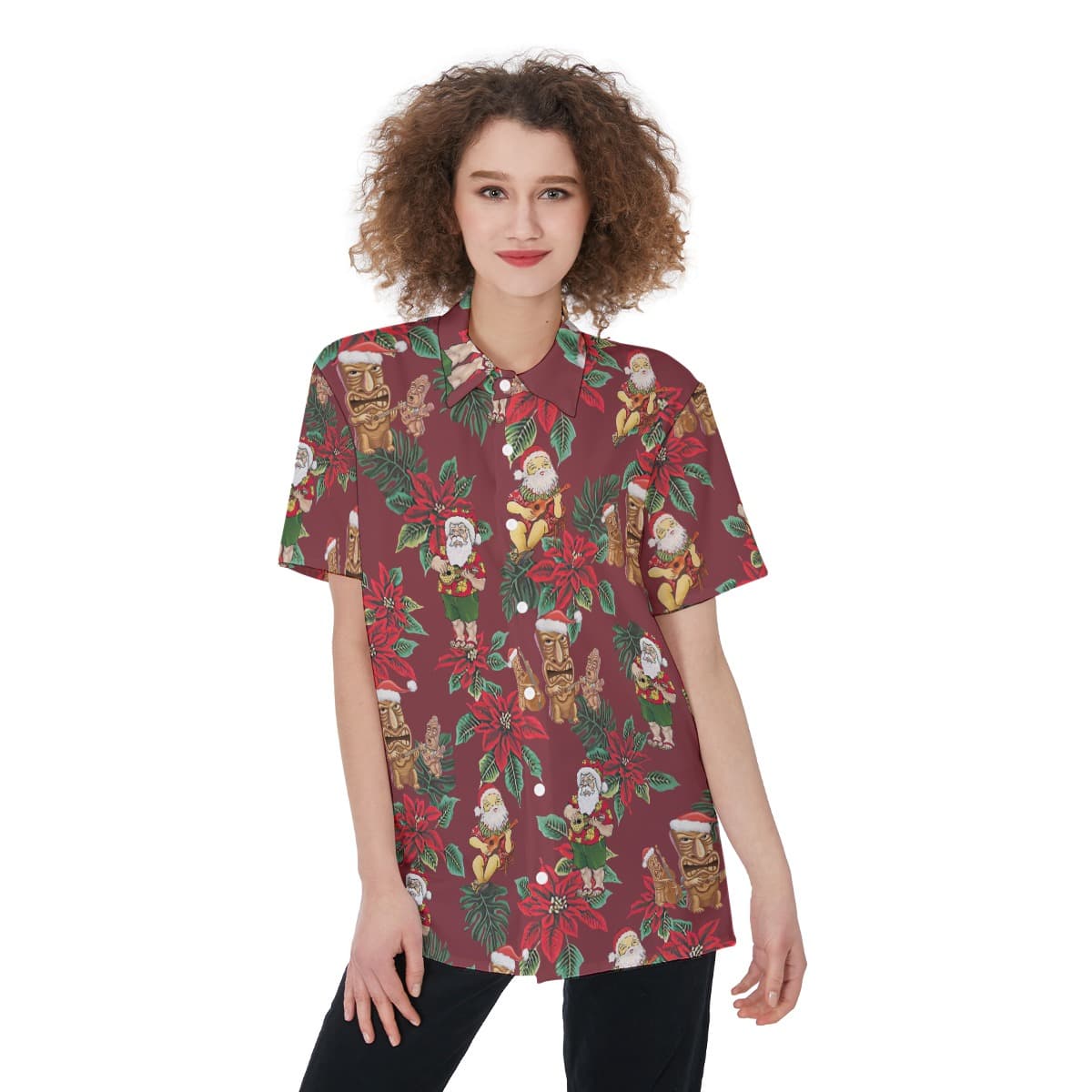 Chrismas Tiki And Santa Hawaiian Shirt For Women (3)