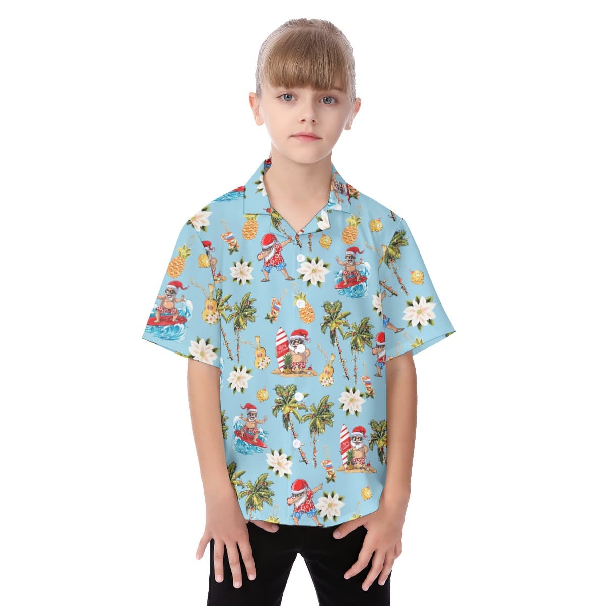 Christmas Santa Claus Surfing Hawaiian Shirt For Kids (3)