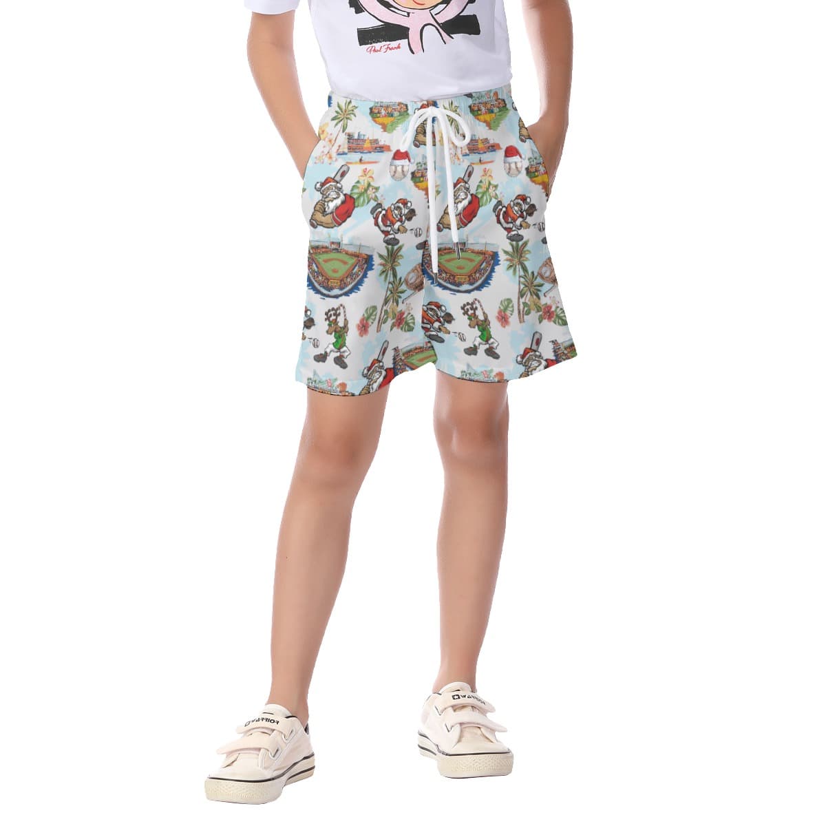 Christmas Santa Playing Baseball Aloha Board Shorts For Kids (1)