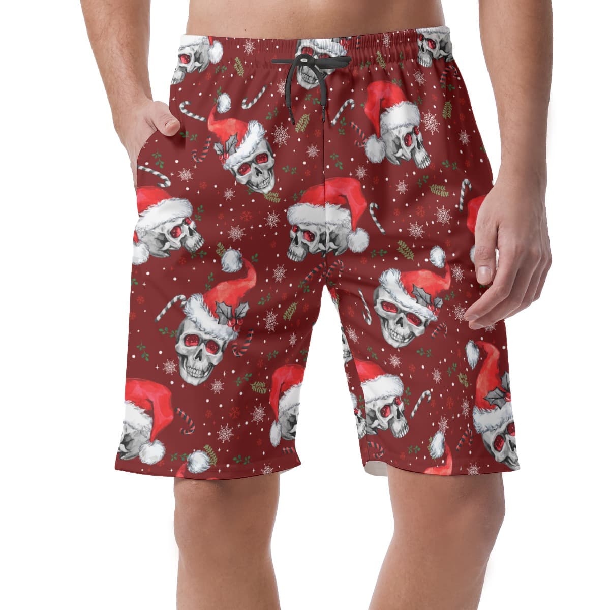Christmas Skull Hawaiian Beach Shorts For Men (4)