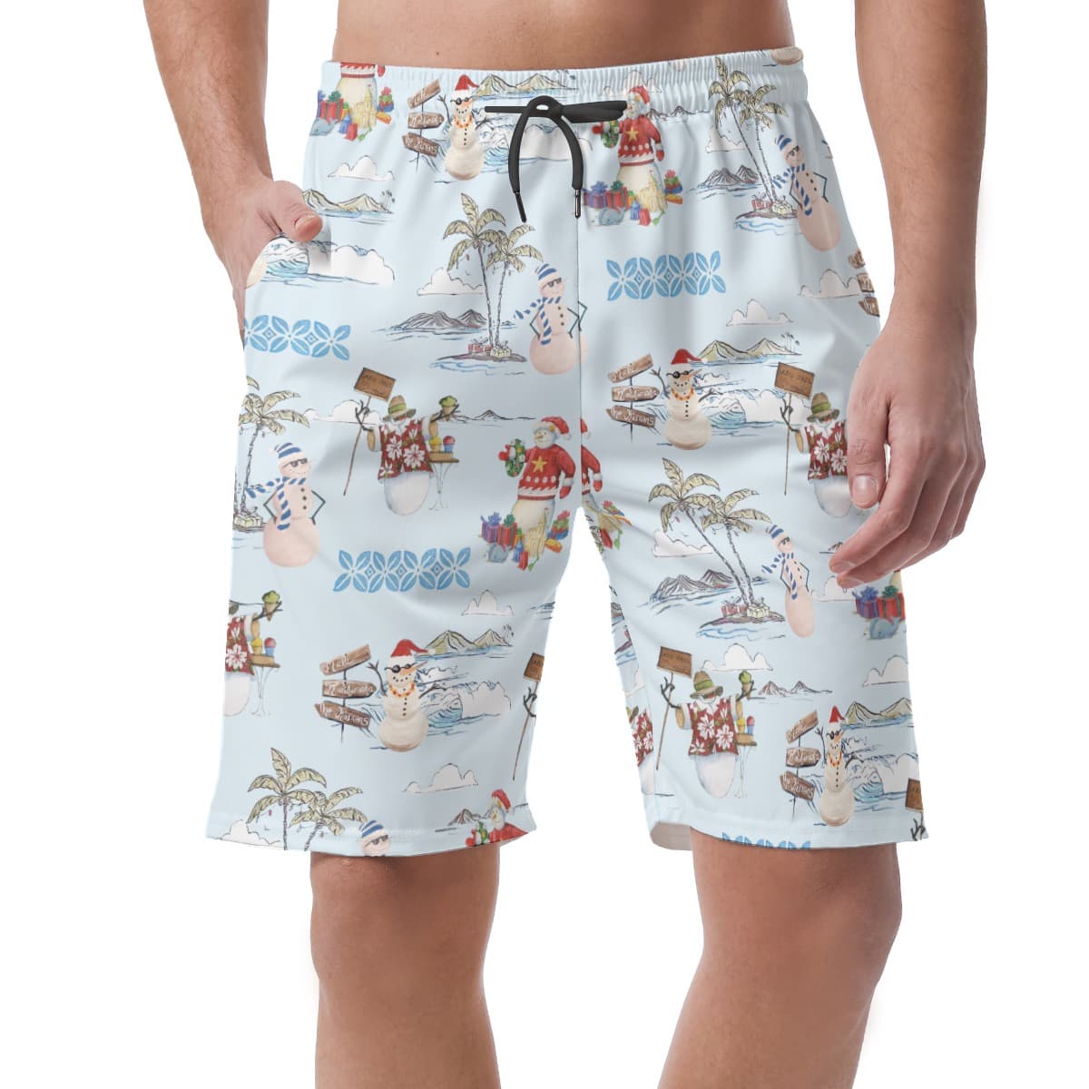 Christmas Snowman Aloha Beach Shorts For Men (2)
