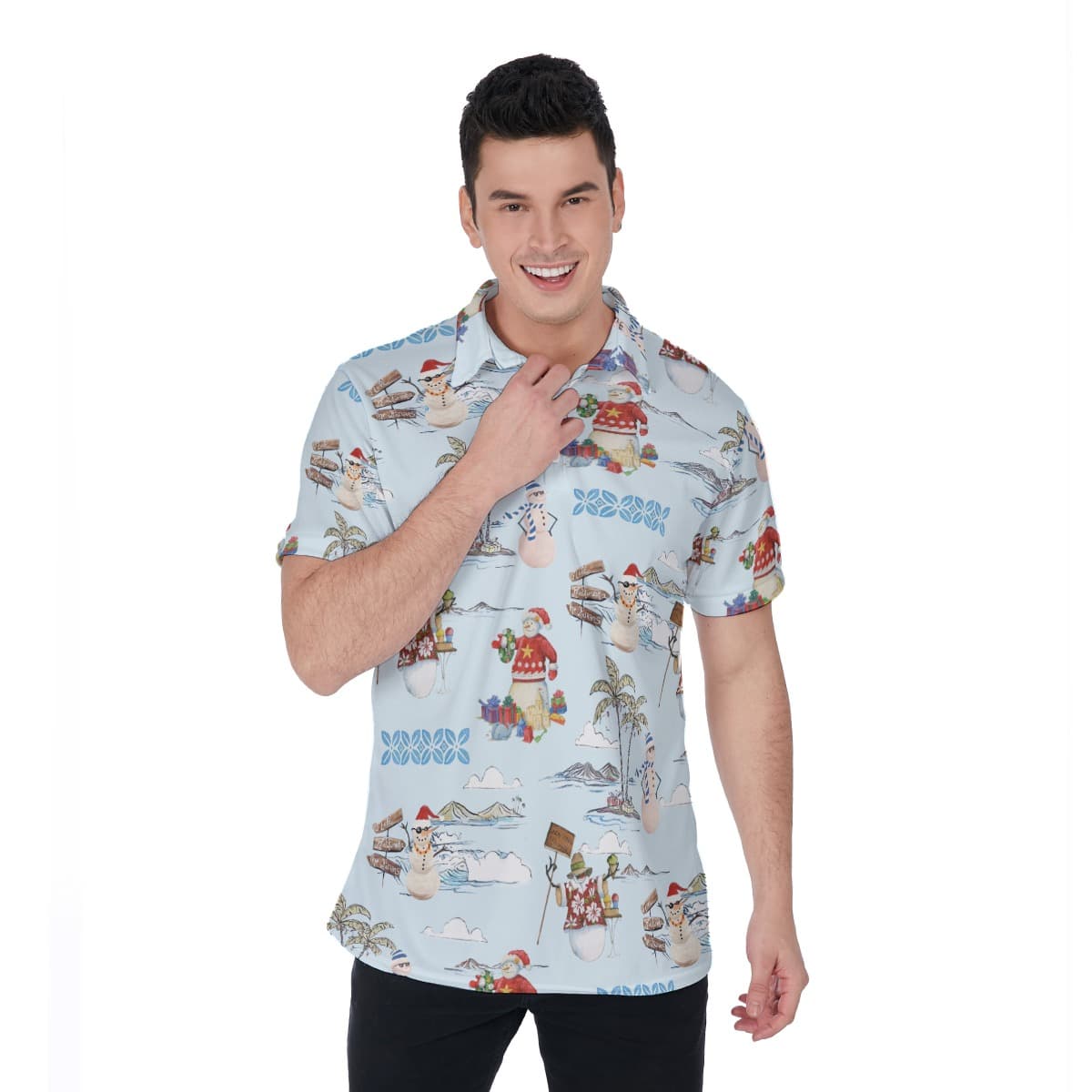 Christmas Snowman Hawaiian Polo Shirt (4)
