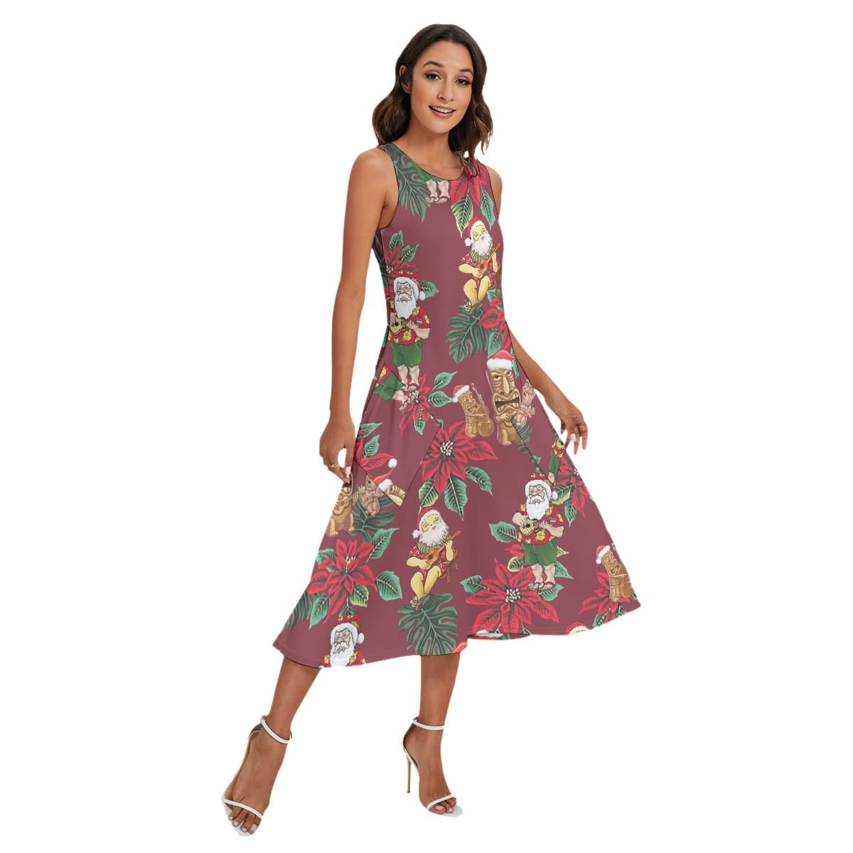 Christmas Tiki And Santa Hawaiian Dress With Pocket For Women (4)